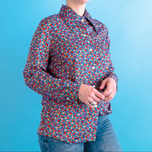 Vintage 70’s Floral Button Down Top S - Picture 7 of 9
